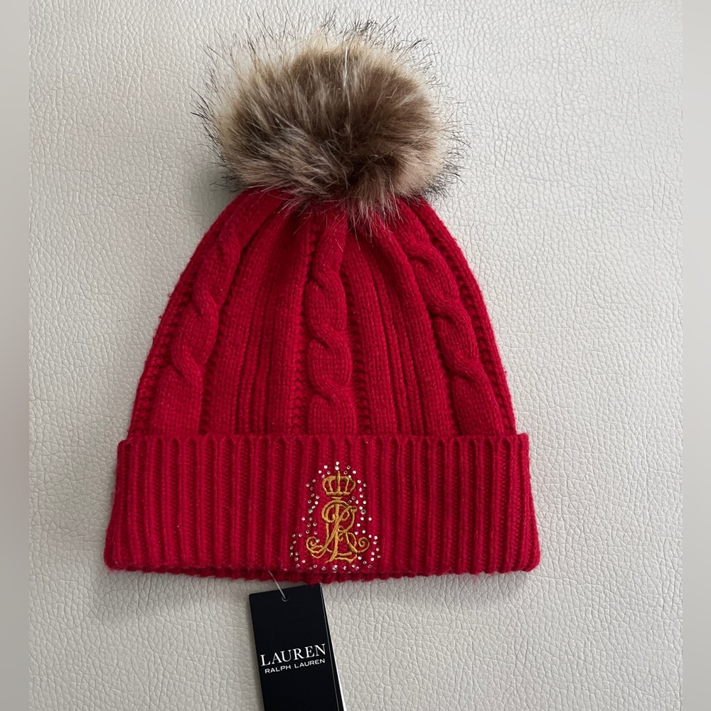 NWT - Polo Ralph Lauren Wool Blended Crown Logo Pom Pom Beanie